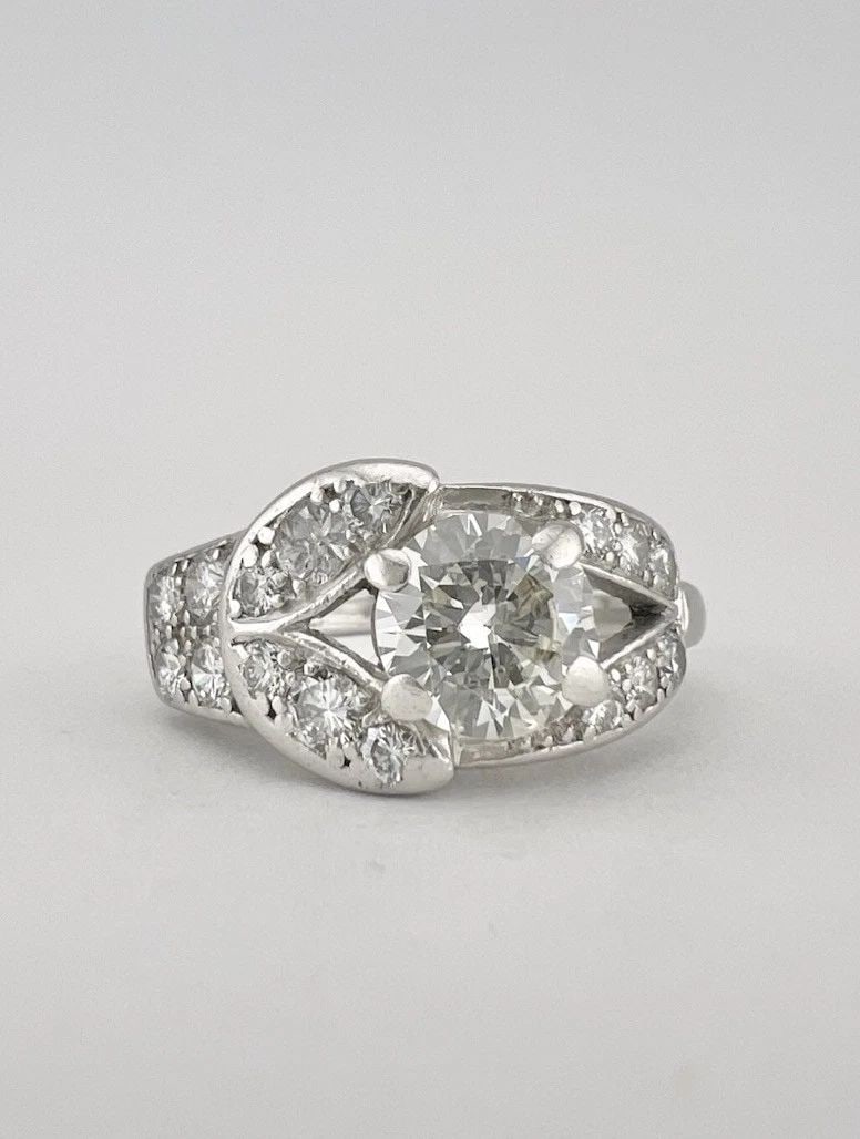 ANTIQUE ART DECO .900 PLATINUM OLD CUT AROUND 1.50CT CENTER DIAMOND CLUSTER RING (1 of 2)