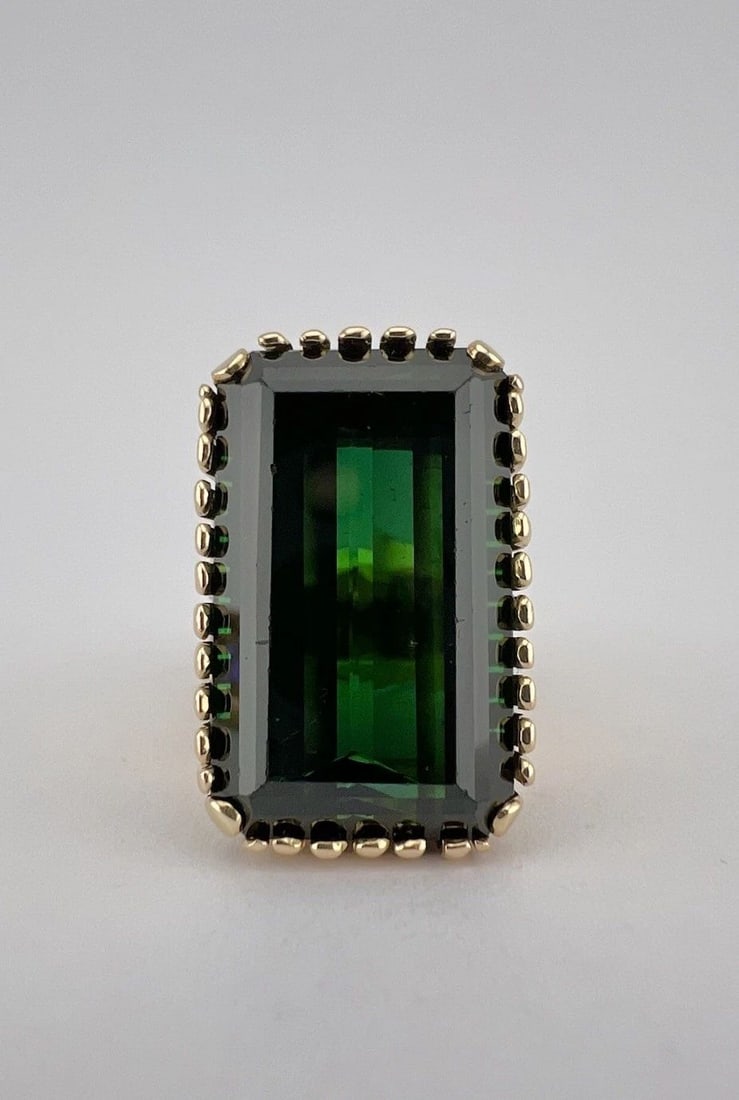 ANTIQUE 14K YELLOW GOLD 20CT OCTAGON CUT GREEN TOURMALINE FANCY SET RING 16.7G (1 of 2)