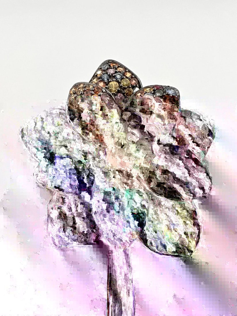 DESIGNER 14K GOLD RAINBOW MULTI COLOR SAPPHIRE 15CT + RHODIUM FLOWER RING 27.5G (1 of 2)