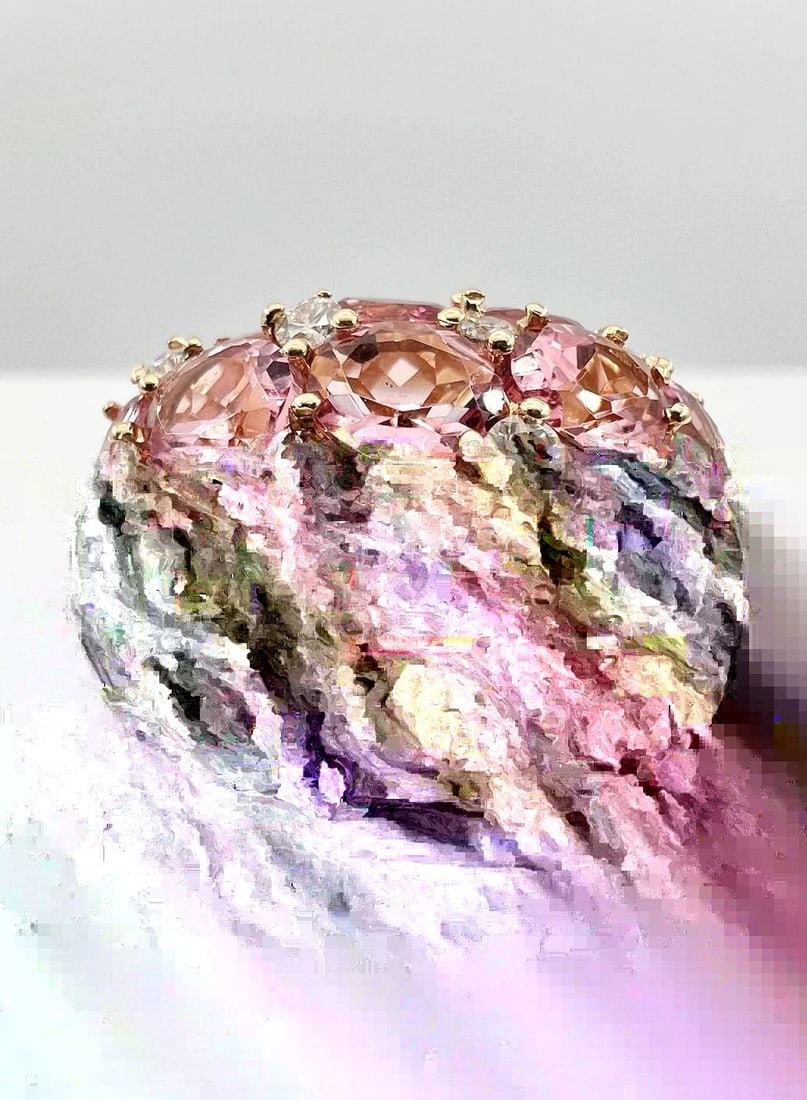 18K YELLOW GOLD 13.50TCW OVAL PINK TOURMALINE & DIAMOND DISCO BALL DOME RING 15G: 18K YELLOW GOLD 13.50TCW OVAL PINK TOURMALINE & DIAMOND DISCO BALL DOME RING 15G Designer 18k Yellow Gold 13.50tcw Oval Pink Tourmaline & Diamond Disco Ball Dome Ring 15g Size: 8.5 - Can Be Resized We