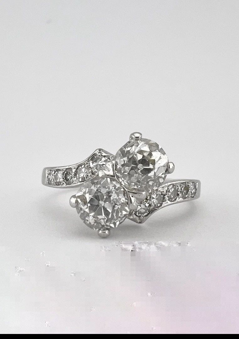 ANTIQUE VICTORIAN .900 PLATINUM OLD EUROPEAN CUT DIAMOND MOI ET TOI BYPASS RING (1 of 2)