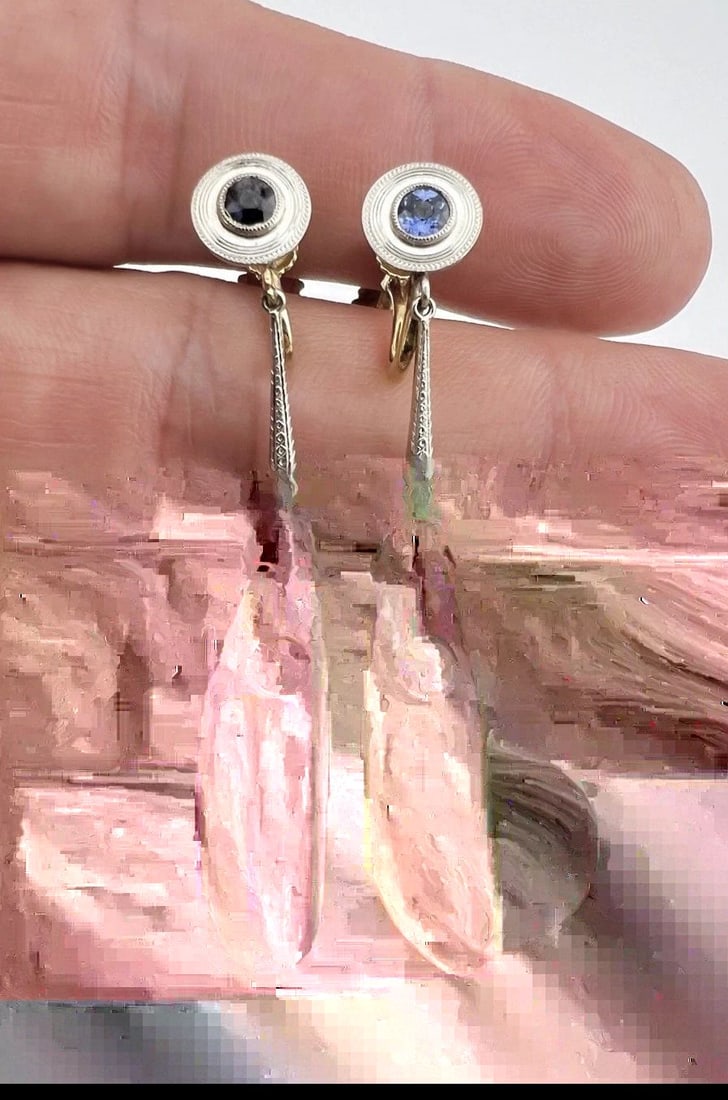 RARE ART DECO 14K GOLD & PLATINUM TOP MISSISSIPPI SAPPHIRE RIVER PEARL EARRINGS (1 of 2)