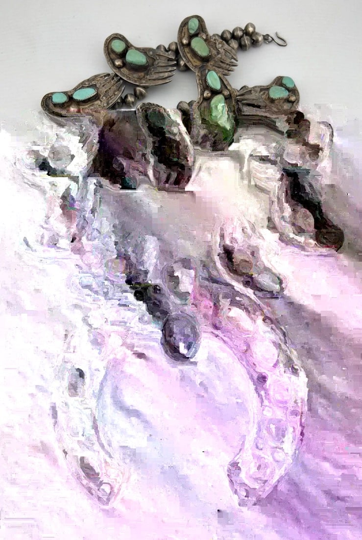 MASSIVE 513.5G NAVAJO STERLING TURQUOISE BEAR CLAW SQUASH BLOSSOM NECKLACE 27.5" (1 of 2)