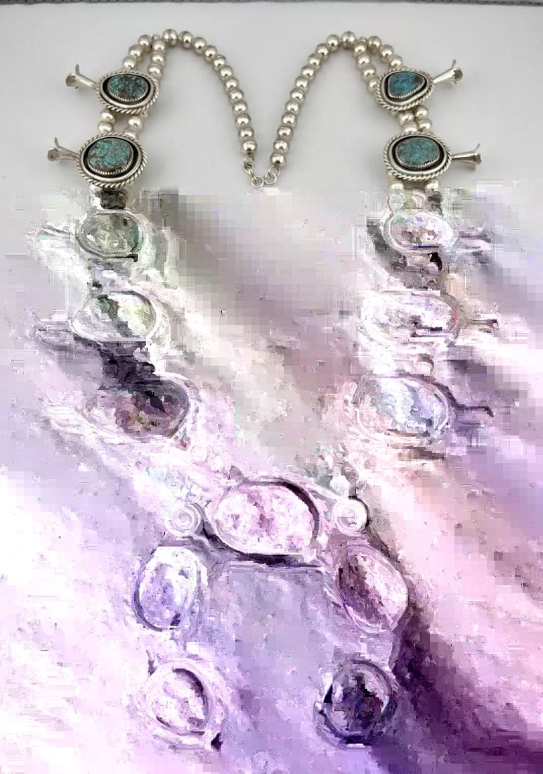 MUSEUM VTG NAVAJO STERLING BISBEE TURQUOISE SQUASH BLOSSOM NECKLACE 30.5"-312.6G: MUSEUM VTG NAVAJO STERLING BISBEE TURQUOISE SQUASH BLOSSOM NECKLACE 30.5"-312.6G Museum Vtg Navajo Sterling Bisbee Turquoise Squash Blossom Necklace 30.5"-312.6g This Amazing Museum Quality necklace f