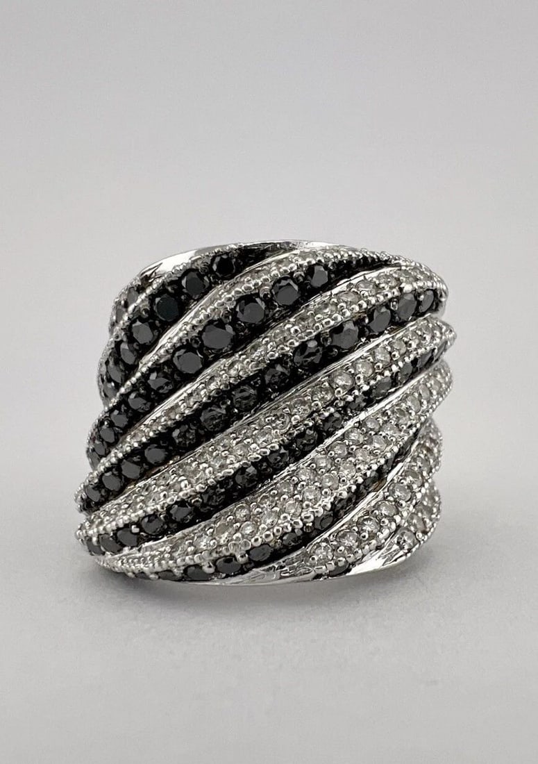 DESIGNER 14K WHITE GOLD BLACK WHITE DIAMOND COCKTAIL WIDE BAND ZEBRA RING 19.2G (1 of 2)