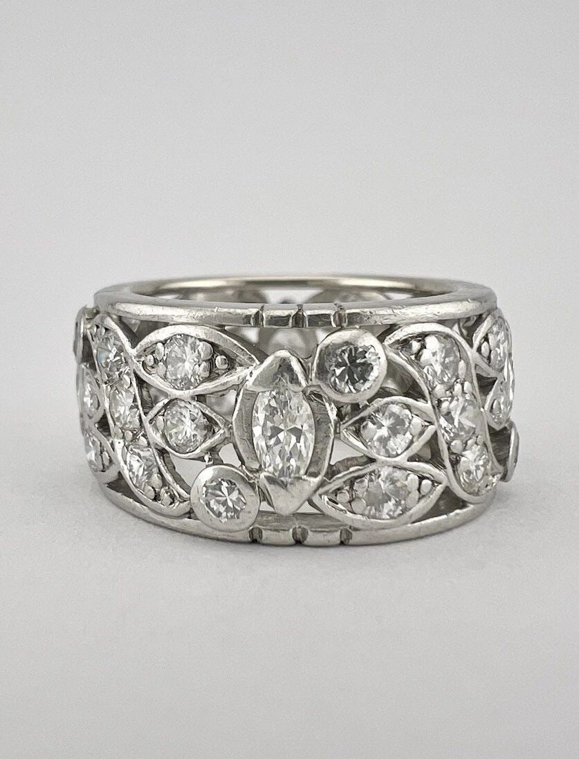ART DECO PLATINUM 2CT APPROX MARQUISE ROUND CUT DIAMOND ETERNITY WIDE BAND RING (1 of 2)