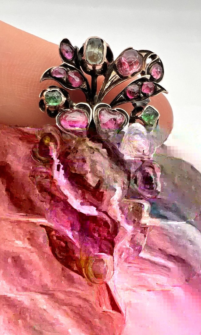 ANTIQUE GIARDINETTI GEORGIAN YELLOW GOLD RUBY EMERALD CITRINE FLOWER PIN BROOCH (1 of 2)
