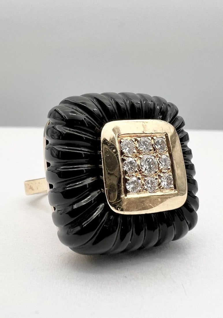 DESIGNER ESTATE 14K YELLOW GOLD VS .65CT DIAMOND & CARVED ONYX DOME RING 20.9G (1 of 2)