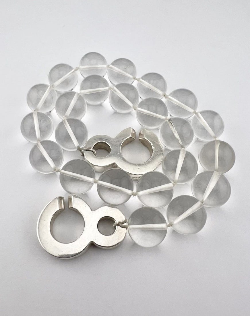 PATRICIA VON MUSULIN MODERNIST STERLING SILVER ROCK CRYSTAL BALL NECKLACE 203G: PATRICIA VON MUSULIN MODERNIST STERLING SILVER ROCK CRYSTAL BALL NECKLACE 203G Vintage Patricia Von Musulin Modernist Sterling Silver Rock Crystal Ball Necklace 203g Necklace Size: 19 1/4" Longh Tip T