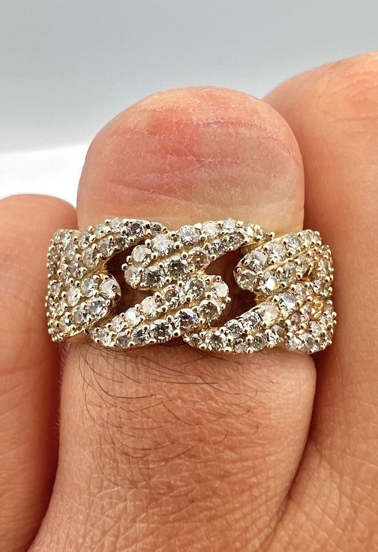 10K YELLOW GOLD PRONG SET 3.25CT DIAMOND 10MM CUBAN LINK ETERNITY BAND RING SZ 9 (1 of 2)