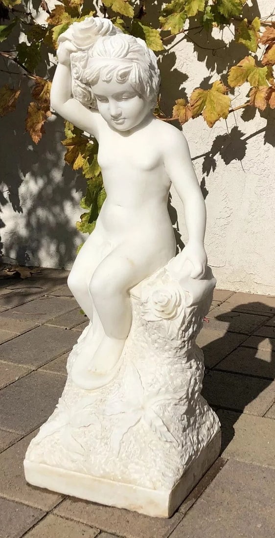 31.5" ANTIQUE 19TH C ITALIAN MARBLE SCULPTURE HAND CARVED GODDESS WOMEN STATUE (1 of 2)