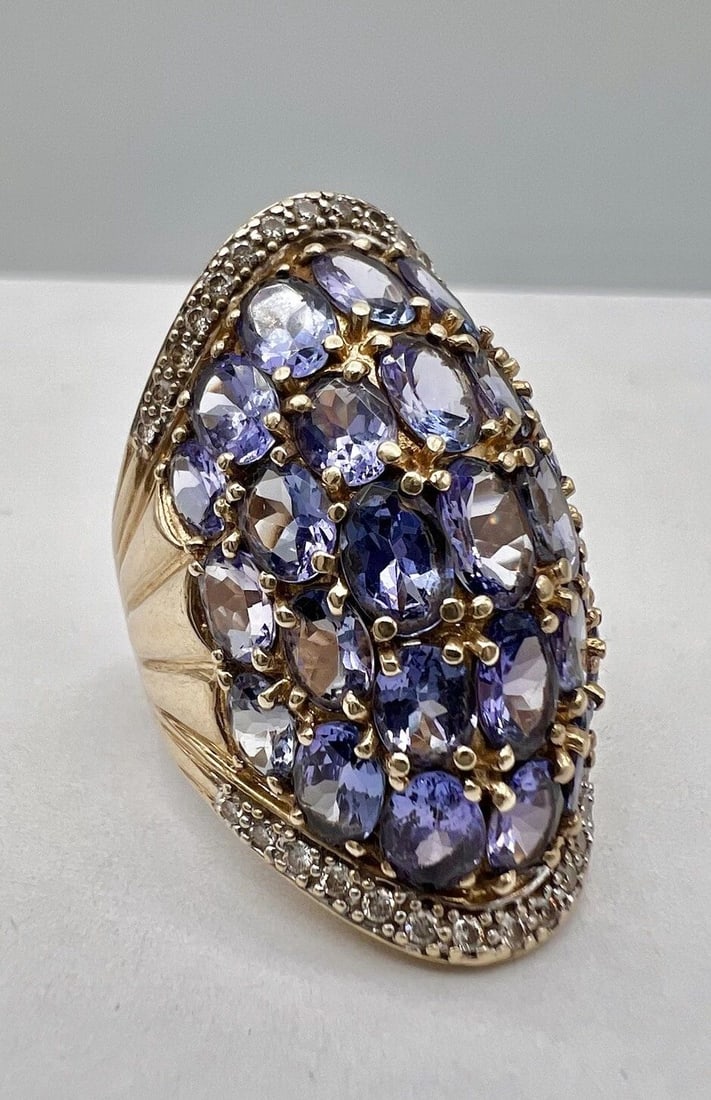 DESIGNER 14K YELLOW GOLD 15.00TCW APPROX. TANZANITE & DIAMOND WIDE BAND RING 15G: DESIGNER 14K YELLOW GOLD 15.00TCW APPROX. TANZANITE & DIAMOND WIDE BAND RING 15G Designer 14k Yellow Gold 15.00tcw Approx. Tanzanite & Diamond Wide Band Ring 15g Ring Size: 7.75 - Can Be Resized Metal