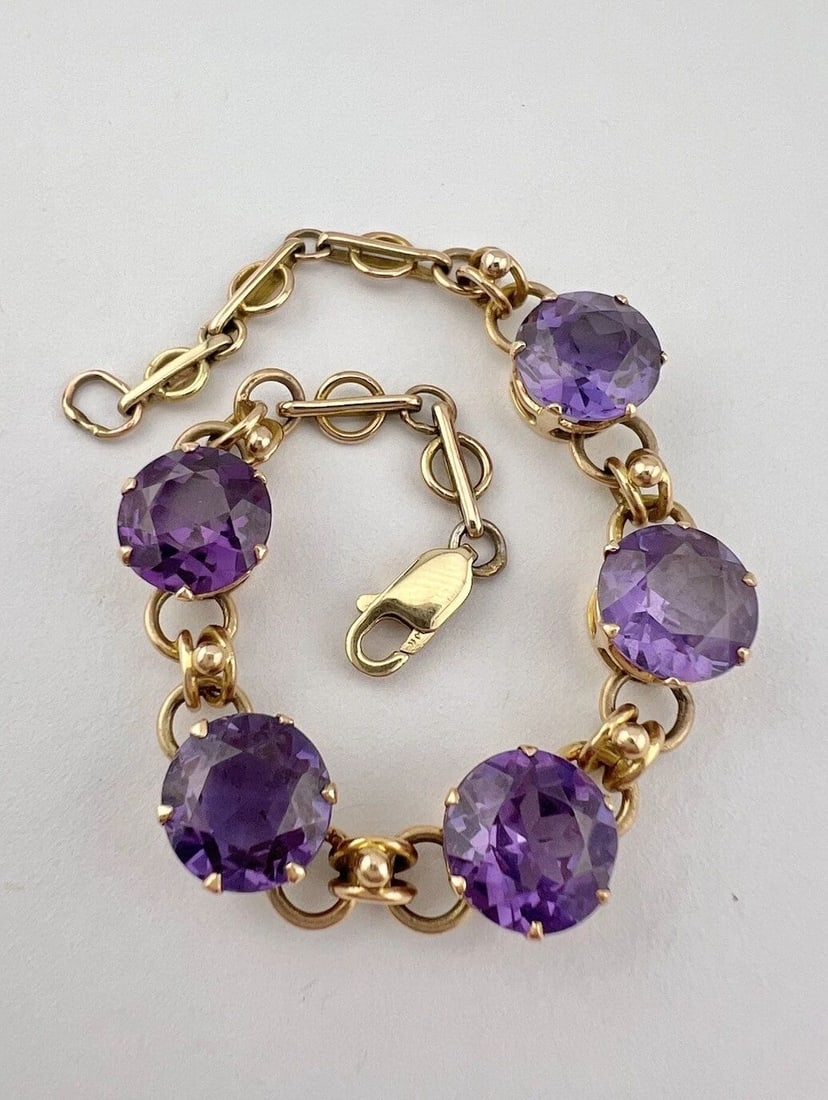 ANTIQUE VICTORIAN ROSE GOLD SYNTHETIC SAPPHIRE COLOR CHANGE LINK BRACELET: ANTIQUE VICTORIAN ROSE GOLD SYNTHETIC SAPPHIRE COLOR CHANGE LINK BRACELET Antique Victorian Rose Gold Lab Created Synthetic Sapphire Color Change Link Bracelet Size: 7 1/8" Tip to Tip by (10mm) Wide M