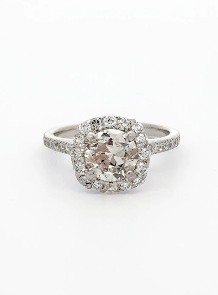 PLATINUM 1.01CT CENTER ROUND CUT DIAMOND 1.30TCW ENGAGEMENT WEDDING HALO RING: PLATINUM 1.01CT CENTER ROUND CUT DIAMOND 1.30TCW ENGAGEMENT WEDDING HALO RING Platinum 1.01ct Center Round Cut Diamond 1.30tcw Engagement Wedding Halo Ring Size: 5 - Can Be Resized Metal: Platinum - T