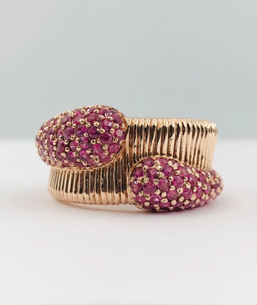 DESIGNER FINE MODERNIST CHUNKY 14K ROSE GOLD PAVE SET NATURAL RED RUBY RING (1 of 2)
