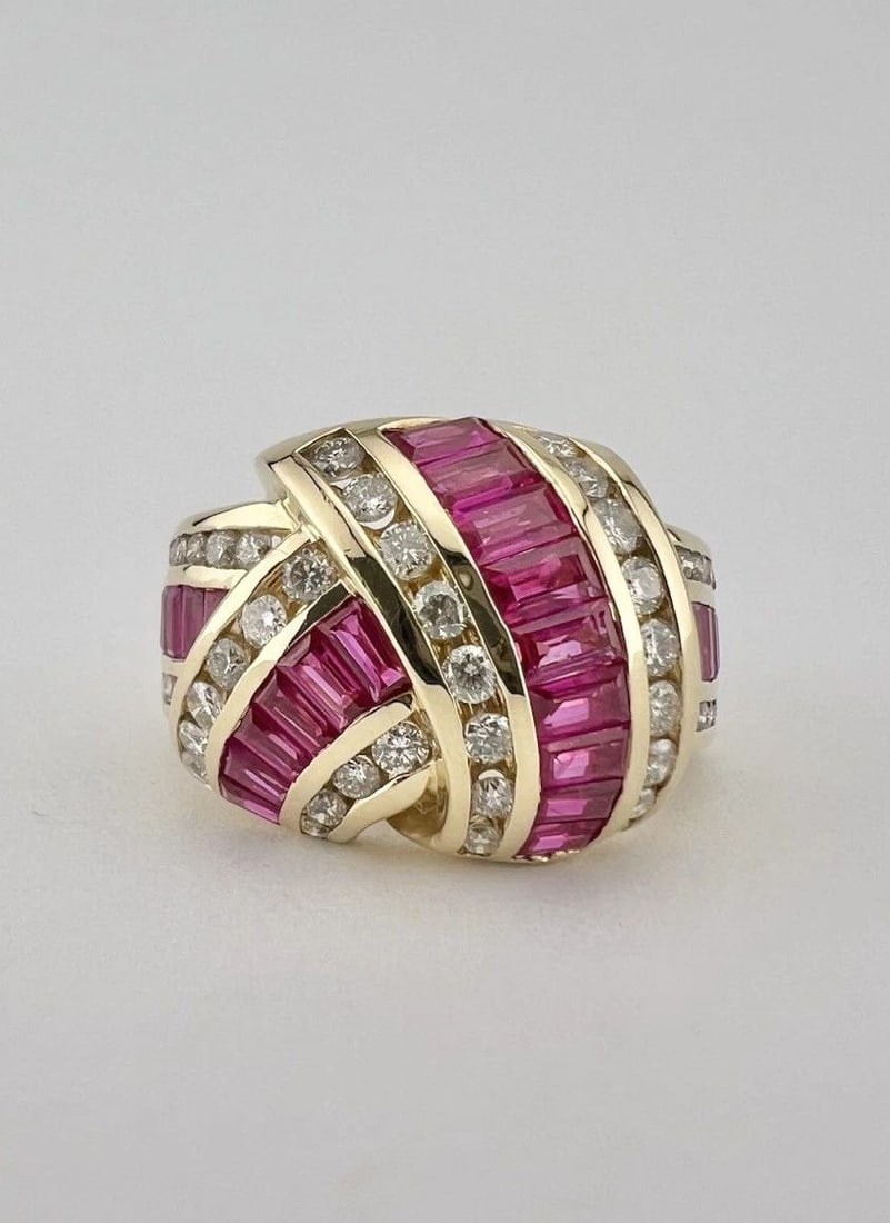 DESIGNER EFFY 14K YELLOW GOLD BAGUETTE RUBY & ROUND DIAMOND KNOTT TWIST RING 9G (1 of 2)