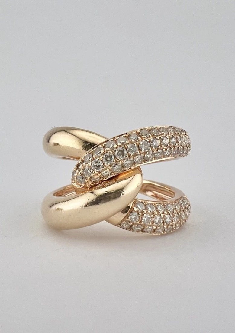 LEVIAN 14K ROSE GOLD 1.25TCW PAVE DIAMOND BRAIDED INFINITY LINK RING: LEVIAN 14K ROSE GOLD 1.25TCW PAVE DIAMOND BRAIDED INFINITY LINK RING LeVian 14k Rose Gold 1.25tcw Pave Diamond Braided Infinity Link Ring Ring Size: 7 Weight is 9.0 Grams on My Scale Metal: 14k Rose G
