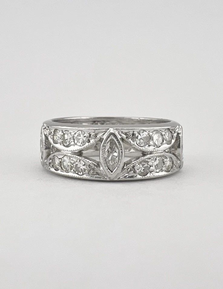 ART DECO PLATINUM 1.10TCW APPROX MARQUISE ROUND CUT DIAMOND ETERNITY BAND RING (1 of 2)