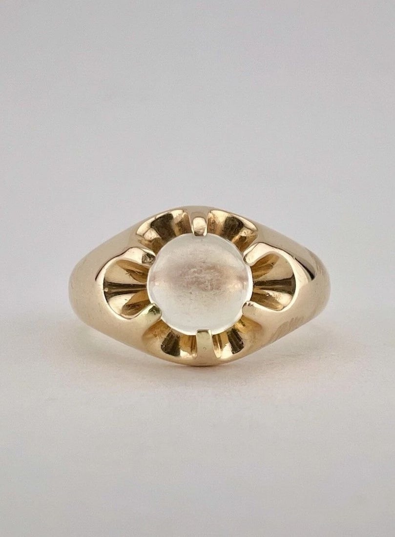 ANTIQUE VICTORIAN 14K ROSE GOLD CABOCHON MOONSTONE CLAW BELCHER MEN'S RING 7.5G (1 of 2)