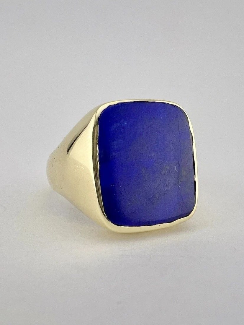 VINTAGE 14K YELLOW GOLD NATURAL BLUE LAPIS LAZULI CHUNKY MEN'S SIGNET RING 11.4G (1 of 2)