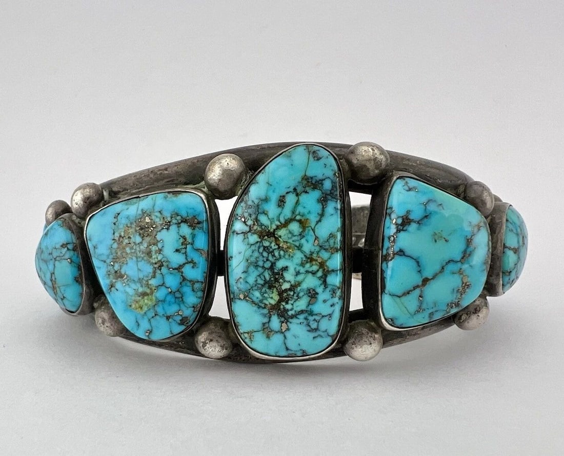 HARRISON JIM NAVAJO STERLING SILVER LONE MOUNTAIN TURQUOISE CUFF BRACELET 108G (1 of 2)