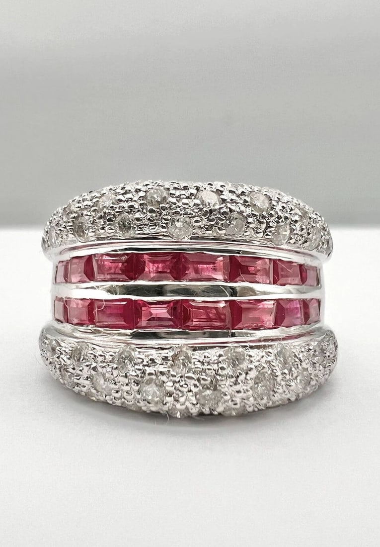 DESIGNER 14K WHITE GOLD 5.25TCW EMERALD CUT RUBY & PAVE DIAMOND RING 10.5G (1 of 2)