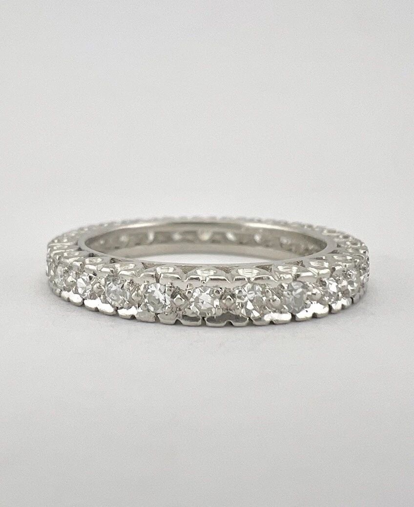 ANTIQUE PLATINUM VS2 - G .78CT DIAMOND ETERNITY WEDDING STACKABLE BAND RING (1 of 2)