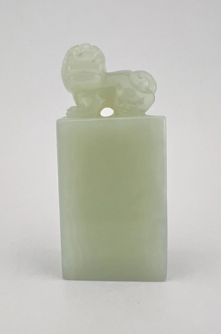 OLD CHINESE MUTTON FAT HETIAN WHITE JADE NEPHRITE CARVED FOO DOG STATUE STAMP (1 of 2)