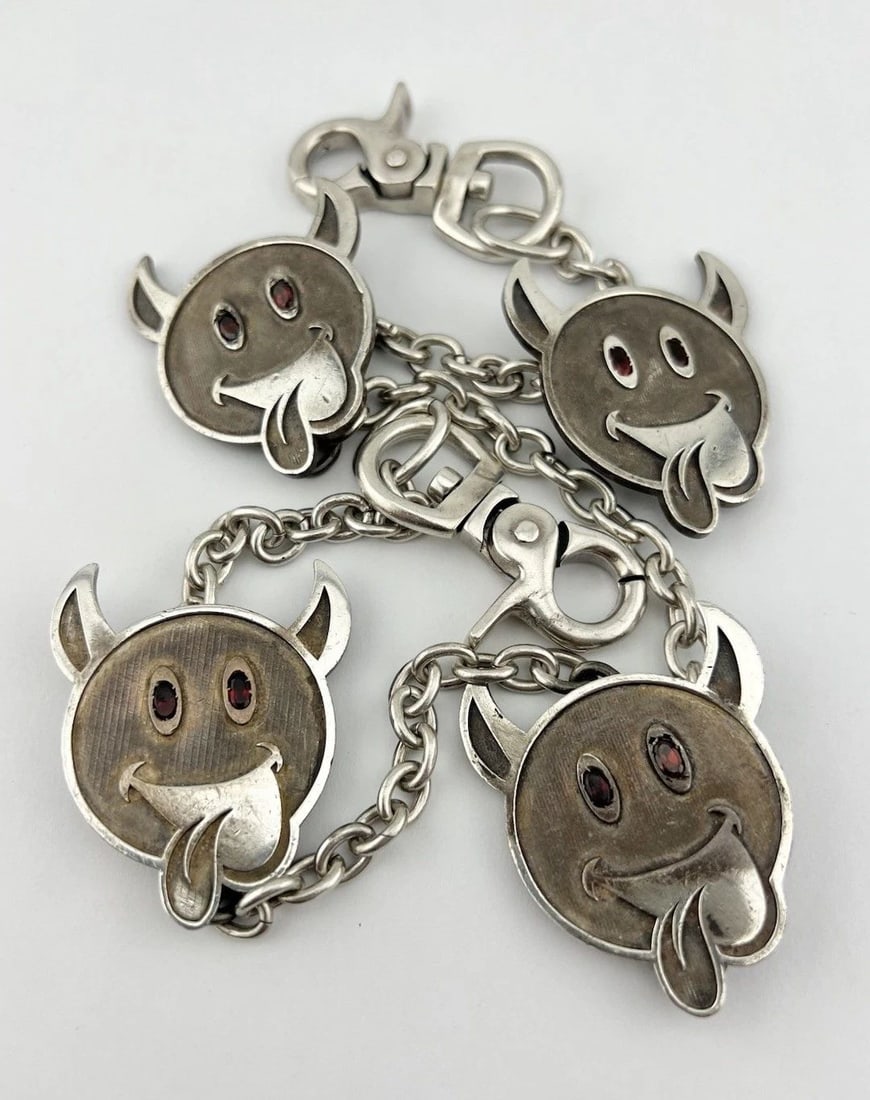 CUSTOM VTG 171G SOLID STERLING SILVER DEVIL DEMON EMOJI BIKER WALLET CHAIN 24.5" (1 of 2)