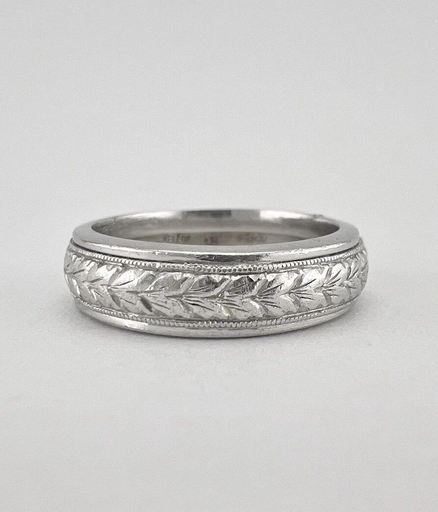 JACK KELEGE .900 PLATINUM ENGRAVED WHEAT 5.5MM WEDDING BAND MEN'S RING SZ 8 (1 of 2)