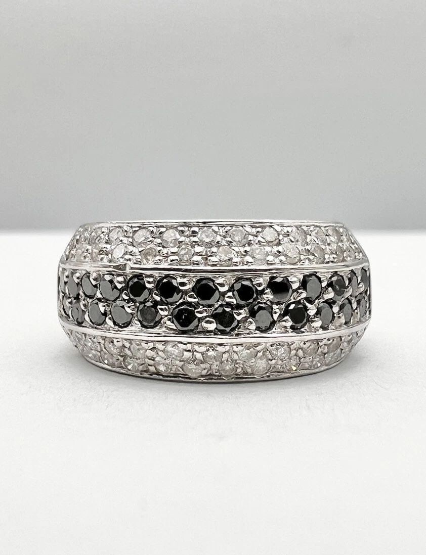 DESIGNER 14K WHITE GOLD 1.25CT TWO TONE BLACK DIAMOND CLUSTER RING (1 of 2)