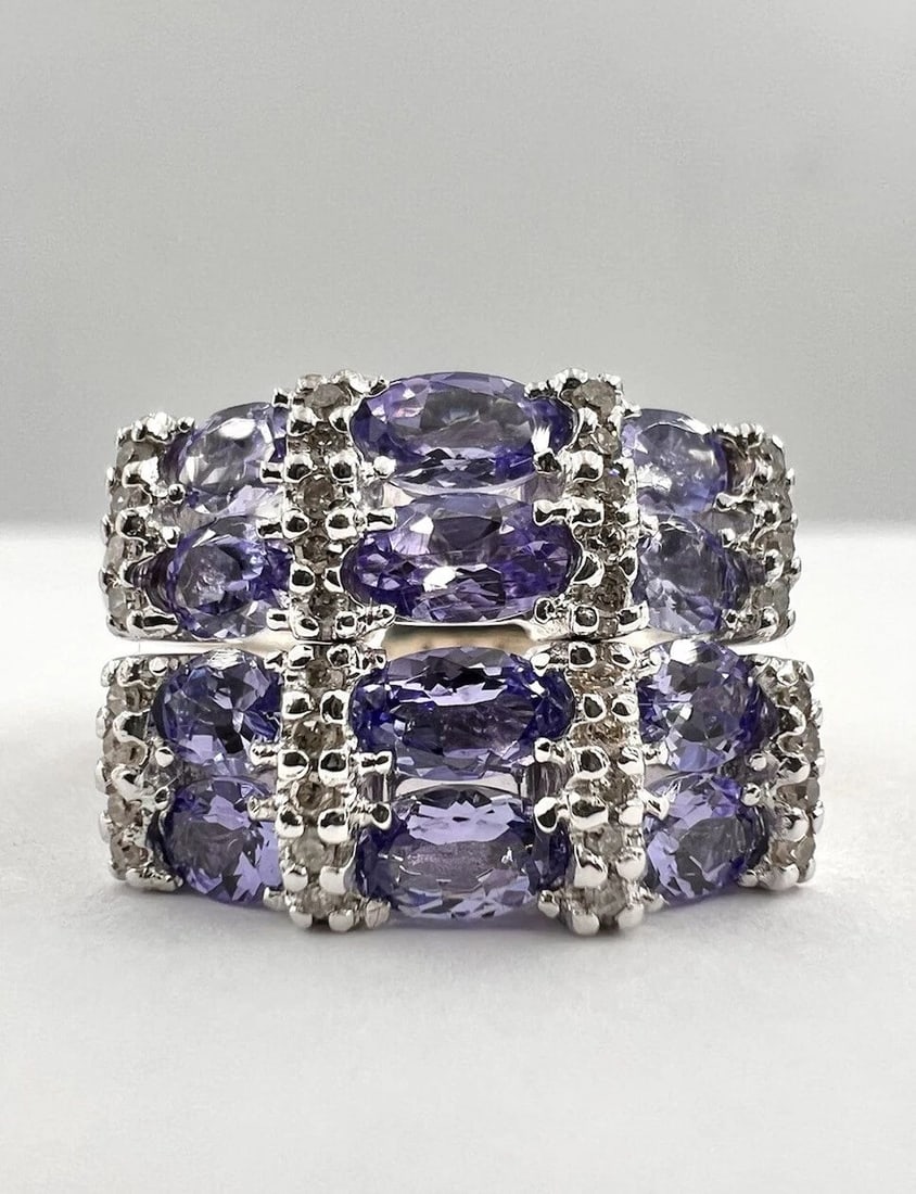 DESIGNER FINE 14K WHITE GOLD 2.50CT TANZANITE & DIAMOND DOUBLE WIDE RING (1 of 2)