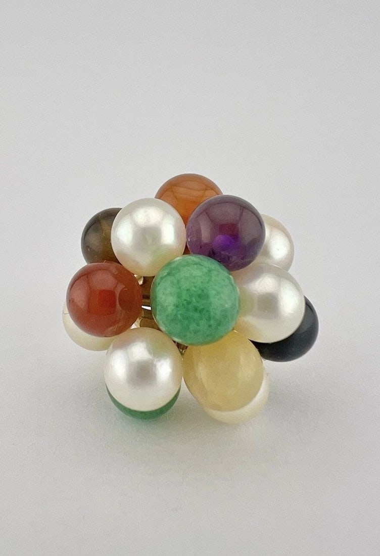 MING'S HONOLULU 14K YELLOW GOLD MULIT GEMSTONE CLUSTER FLORAL RING SZ 6.5 (1 of 2)