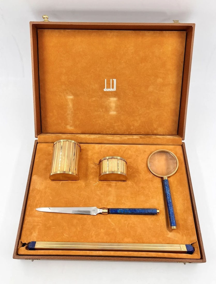 RARE DUNHILL PARIS FRANCE COLLECTION GOLD & LAPIS LAZULI DESK SET + ACCERSSORIES (1 of 2)
