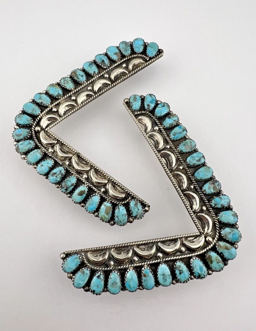VINTAGE NAVAJO STERLING SILVER NATURAL KINGMAN TURQUOISE PIN COLLAR TIPS (1 of 2)