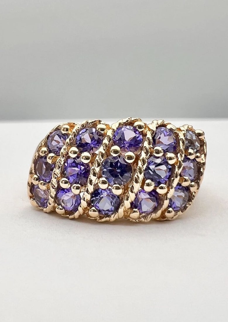 DESIGNER 14K YELLOW GOLD 1.25CT APPROX. ROUND TANZANITE WIDE CLUSTER RING (1 of 2)