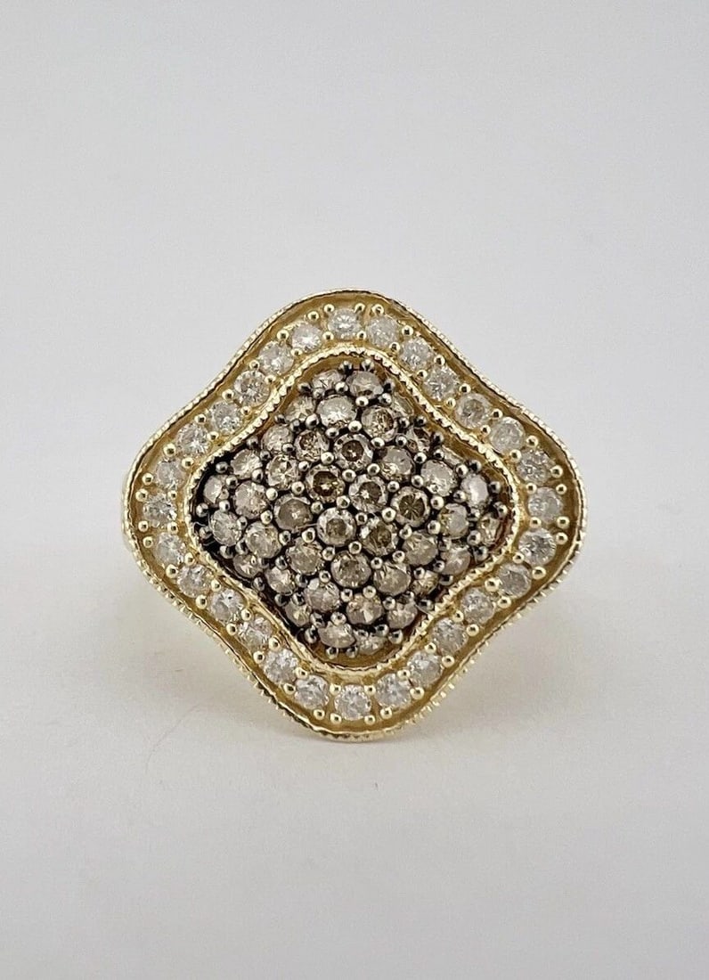 DESIGNER 14K YELLOW COGNAC CHAMPAGNE & WHITE DIAMOND FLORAL RING (1 of 2)
