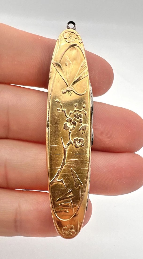 VICTORIAN 14K GOLD AESTHETIC DRAGONFLY CHERRY BLOSSOM BLADE SCISSOR POCKET KNIFE (1 of 2)