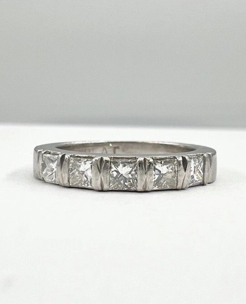 DESIGNER PLATINUM .50CT PRINCESS CUT DIAMOND ENGAGEMENT 5 STONE BAND RING (1 of 2)