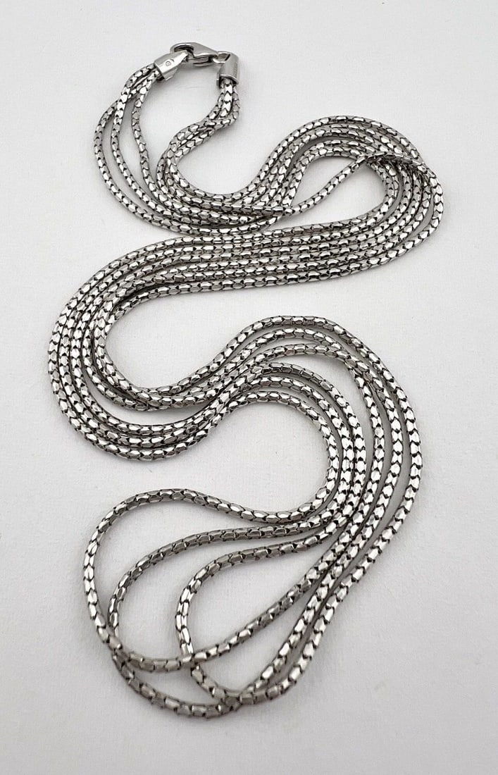 DESIGNER 14K WHITE GOLD ITALY ROUND BOX LINK 3 STAND WATERFALL NECKLACE 17"-5.7G (1 of 2)
