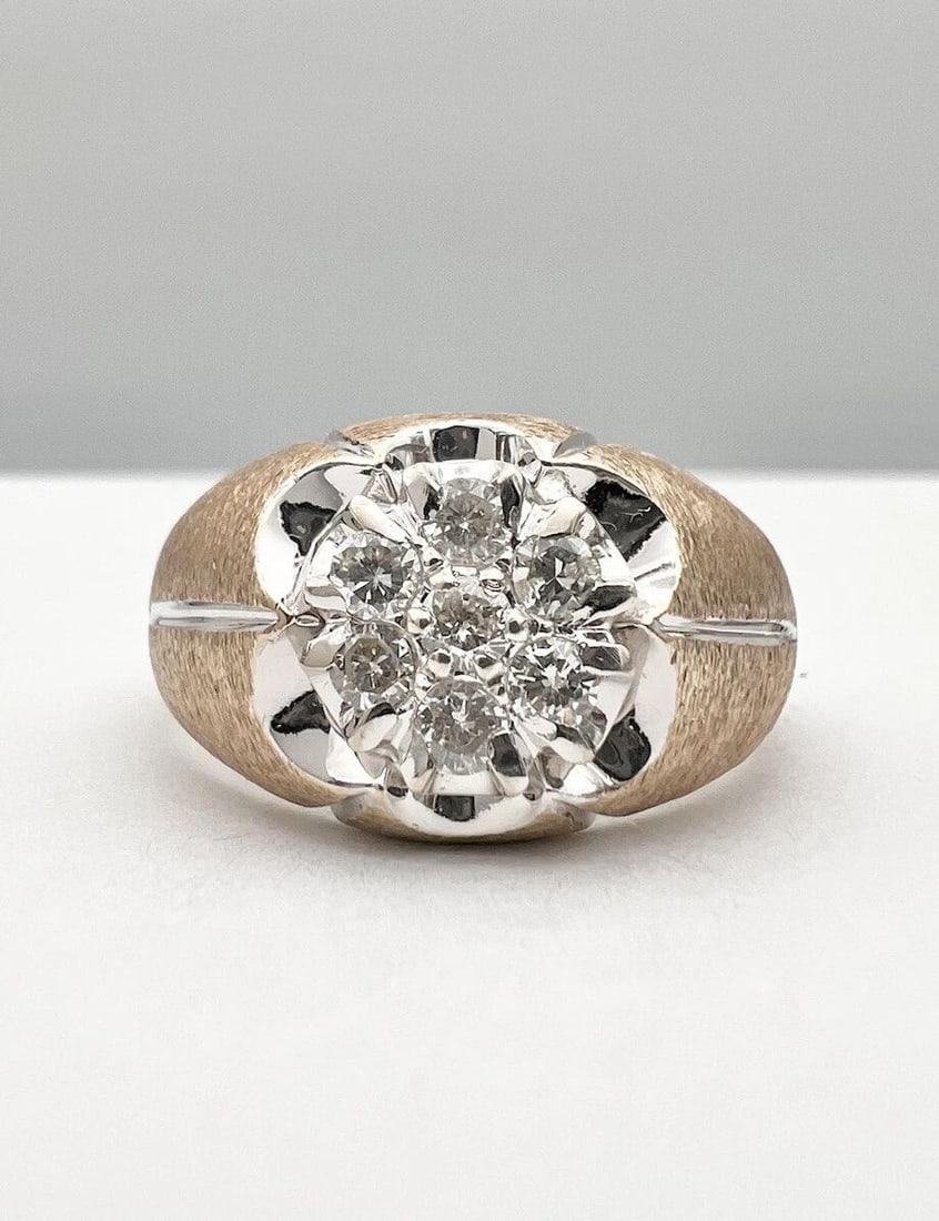 VTG BRUSHED 10K YELLOW GOLD .56TCW DIAMOND PRONG SET KENTUCKY CLUSTER RING 7.1G (1 of 2)