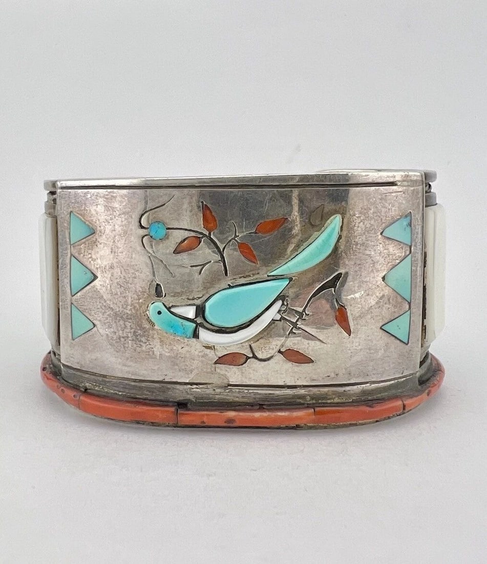 VTG GIBSON MONTANA NAVAJO STERLING SILVER BLUE JAY INLAY CUFF BRACELET 121G (1 of 2)