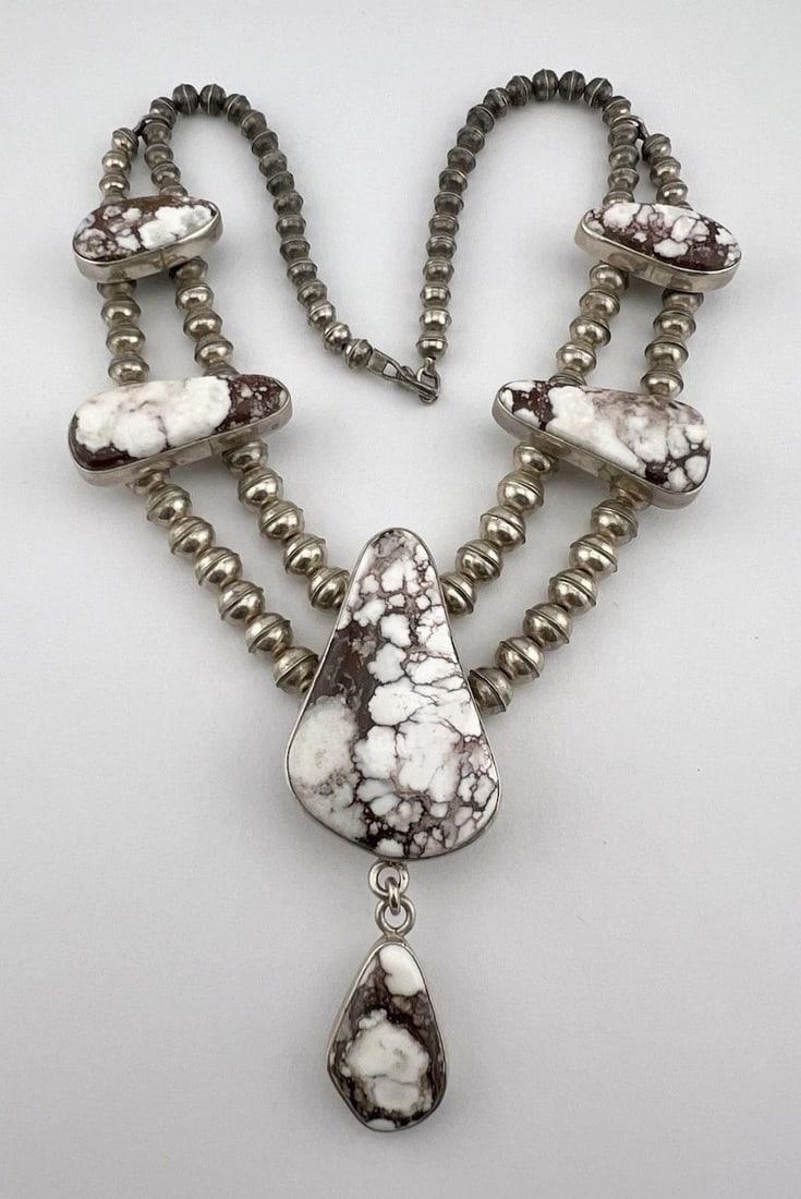 VINTAGE NAVAJO STERLING SILVER WILD HORSE TURQUOISE COLLAR DANGLE NECKLACE 18": VINTAGE NAVAJO STERLING SILVER WILD HORSE TURQUOISE COLLAR DANGLE NECKLACE 18" Vintage Navajo Sterling Silver Wild Horse Turquoise Collar Dangle Necklace 18" MEASUREMENTS: Necklace measures 18" - Adju
