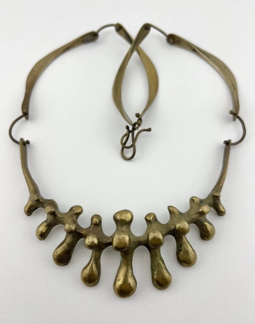 MASSIVE VTG MID CENTURY MODERNIST BRUTALIST JACK BOYD BRONZE SPORE NECKLACE 20" (1 of 2)
