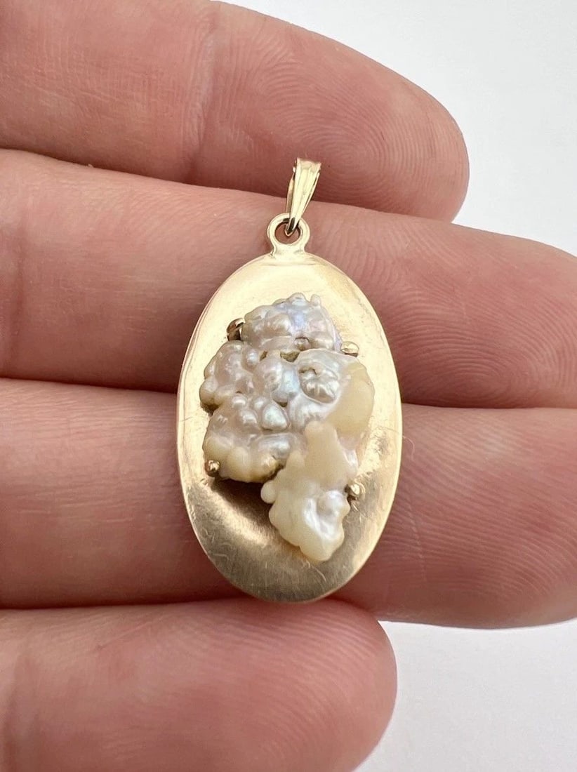 ANTIQUE VICTORIAN 10K ROSE GOLD RARE MISSISSIPPI RIVER PEARL PENDANT 1.25"- 2.9G (1 of 2)