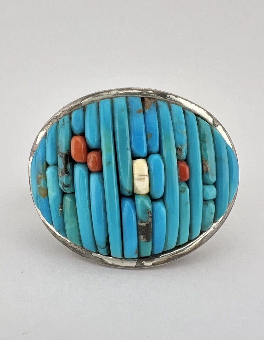 VINTAGE PETE SIERRA NAVAJO STERLING SILVER TURQUOISE CORN ROW BANGLE BRACELET (1 of 2)