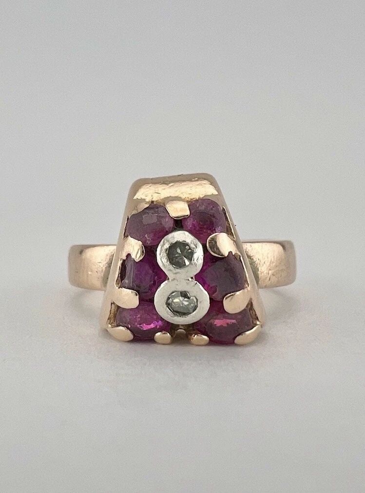ANTIQUE RETRO ART DECO 14K ROSE GOLD RUBY & DIAMOND WOMEN'S RING (1 of 2)