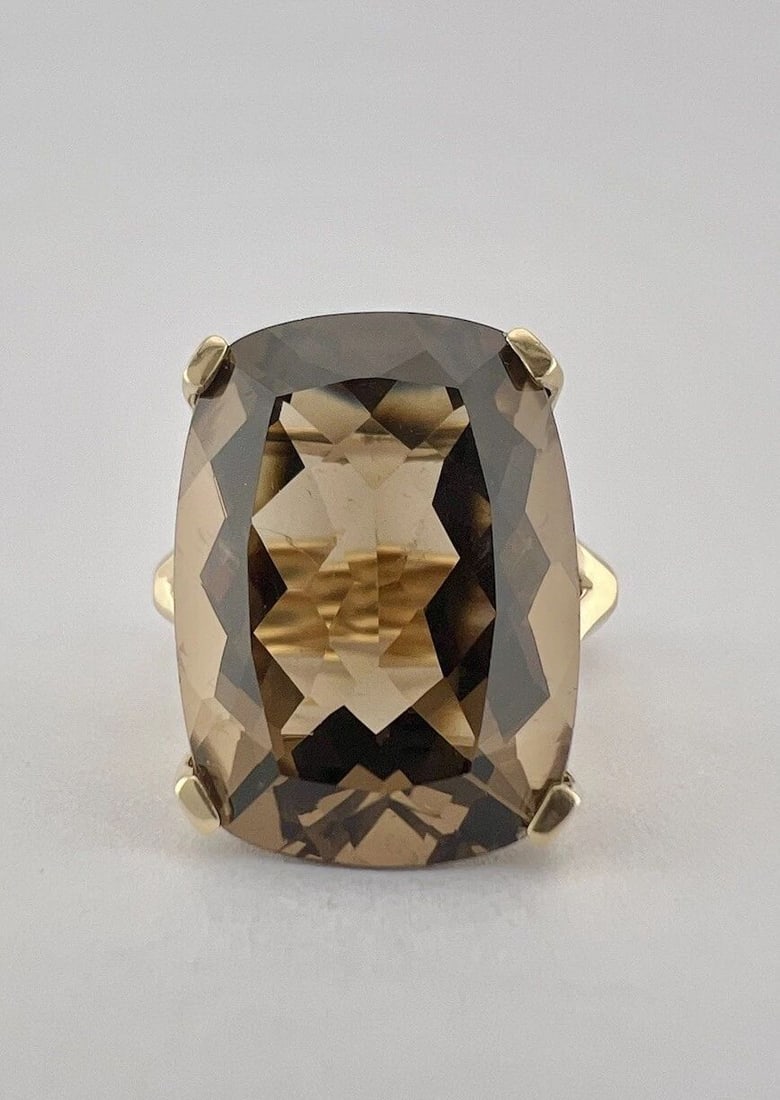 DESIGNER MODERNIST 10K YELLOW GOLD SMOKEY TOPAZ WOMEN'S COCKTAIL RING (1 of 2)