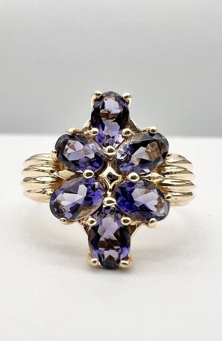 DESIGNER 14K YELLOW GOLD & NATURAL 2.50CT PURPLE TANZANITE FLOWER COCKTAIL RING (1 of 2)