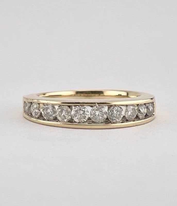 DESIGNER 14K YELLOW GOLD .60CT DIAMOND STACKING WEDDING HALF ETERNITY BAND RING: DESIGNER 14K YELLOW GOLD .60CT DIAMOND STACKING WEDDING HALF ETERNITY BAND RING Designer 14k Yellow Gold .60ct Diamond Stacking Wedding Half Eternity Band Ring Ring Size: 7 - Can Be Resized Metal: 14k